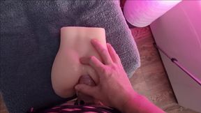 Femboy fucks little ass toy and cums