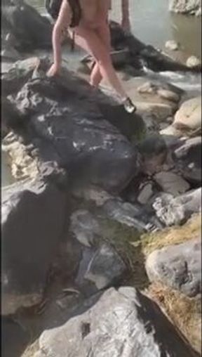 Real & Risky Nude River Swim & Handjob