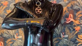 Getting dressed Rubbermissy dressing and lubing herself in rubber catsuit and latex bolero with latex ASMR