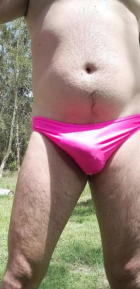 For Fan Club Playing in Wet Pink Bikini Bottoms