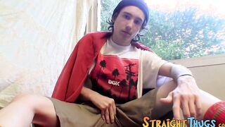 Smooth twink straightie Sean Johansen cums after stroking