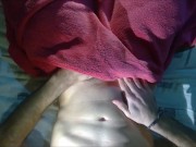 Hot fit guy massages his big cock with two hands til he cums on his abs