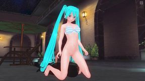 3D Hentai. Fan eats Miku pussy