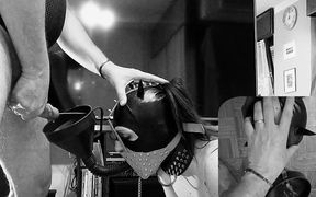 Scaredy Slut Swallows Cum & Piss Through Funnel Gag