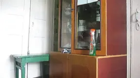 The hostess took up cleaning in some stockings