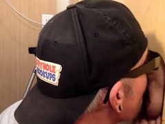 Gloryhole amateur DILF eats cum after BJ