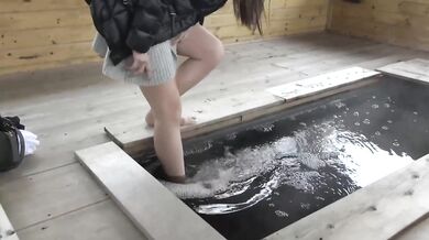Natural black water baths with the cute Japanese onsen girl