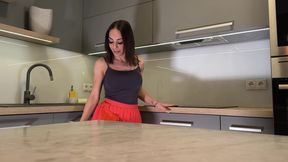 Hot Brunette Beautiful Petite Wife Takes off Her Panties to Flash Her Tight Pussy and Piercing with Her Naked Ass