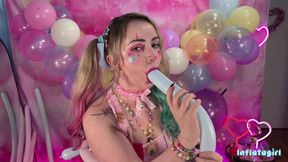 Kawaii Clown Girl Balloon Sucking and Stuffing