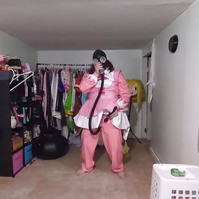 Layered PVC Magical Girl Breaths air from her Suit Gasmask Breathplay