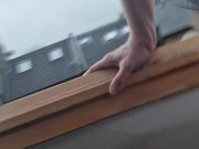 Me quickly flashing my tiny soft cock to the street at my window in the morning