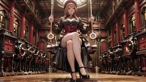 Steampunk Duchess! Red-haired mechanical girl teasing in the Gear Hall.