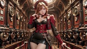 Steampunk Duchess! Red-haired mechanical girl teasing in the Gear Hall.
