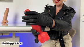 Stepmother Trying on four pairs of Leather Gloves ASMR - Jerking off Dildo, Face Slapping in black Leather Gloves, Female Supremacy, Hand Over Mouth, Orgasms Control, Hand Breath Control