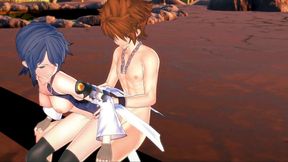 Aqua gives Sora a blowjob before getting fucked doggystyle, lets him cum in her pussy - Kingdom Hearts Hentai.