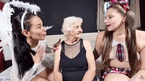 Grandma's fetish in her triple kiss in the nymphs' paradise By Dorinha, Isabelita and Marcia Cam Babi
