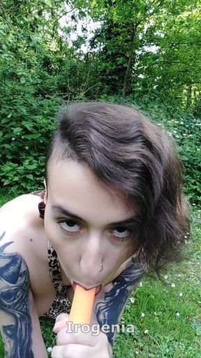 In the Middle of the Forest a Horny Slut Fills All the Holes