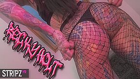 Becky Holt In Fishnets - Tattooed Babe Strips