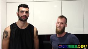 Bearded Tyla Tugs His Cock Fast While Eli Hammers His Australian Ass