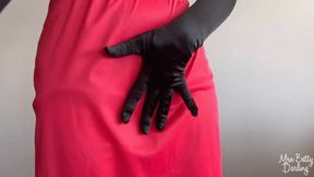 Red Slip Red Satin Panties Black Gloves Tease SFW