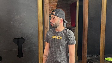 SPanish boy fucking bareback in backroom in fetish outfits