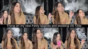 Trying on my new Fenty lipgloss and smoking VS 120s