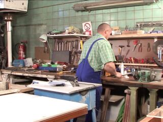 big beautiful woman German sweetheart gets brawny by a mechanic male