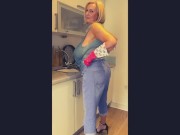 Annabel's wet T shirt big tits washing up play