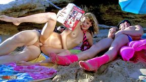 skinny blonde evy sky double penetration at the beach