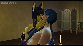 Jinx catches Ankha fingering and joins her on a lesbian duo (League of Legends &amp_ A Crossing)