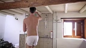 Bathroom Snooping Results In Trio-way bare Fuckfest