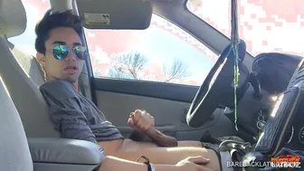 Latin Twink Lucas Jerks His Uncut Cock in the Car