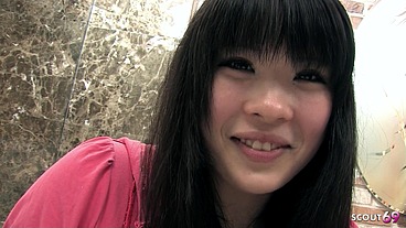 Japanese Girl with big natural Saggy Tits give her First Tit Job to old Guy at Uncensored JAV Porn