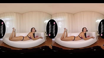 Solo brunette girl, Lady Dee is masturbating, in VR