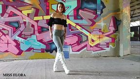 Walking and Teasing in My White Boots