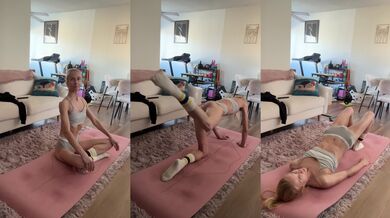 Skinny blonde in hot pilates flexes in tiny socks