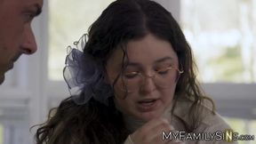 Stepdaughter Leana Lovings moans from stepdads massive cock