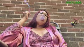 Outdoor first smoke of the day in silk and lace pajama set vol 108 non nude smoking