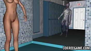 3D babe sucks cock and gets fucked hard by a zombie