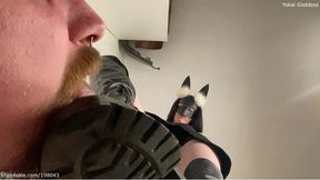 Street dirt licking and trampling in My sexy heeled knee boots