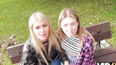 VIP4K. Naughty blonde lesbian didn’t see a problem to fuck on a job interview in front of her girlfr