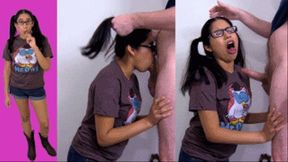 eRica demonstrates her cock sucking abilities & gets face fucked using her pigtails as handlebars!