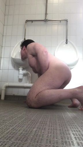 Naked Masturbation in a public toilet