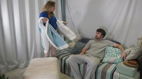 Stepmom remembers to let her stepson fuck her pussy before leaving the house