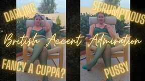 Words and phrases in my British Accent, wearing emerald green lingerie outside