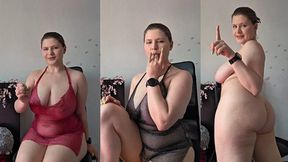 Slutty dominant babe teases with big boobs and big ass
