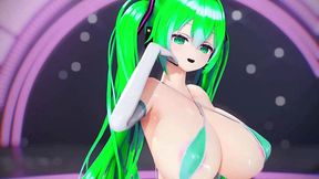 hatsune miku huge boobs hentai undress dance vocaloid bibbidiba song mmd 3d green hair