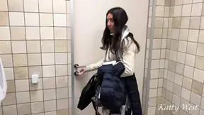 Real Porn Casting in a Mall Public Toilet