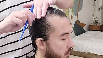 Lucas Frankreich being slicked back hair - hair slick fetish scene