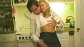 Attractive blonde female takes it from behind in bed